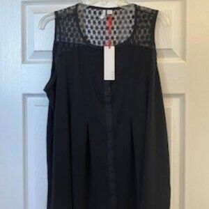 Elle Black Top with Lace and Pleat Detail